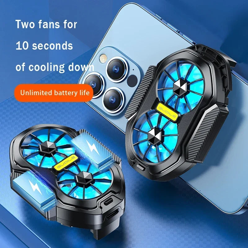 FrostCore X2 – Magnetic Dual-Fan Phone Cooler with Wireless Battery Power